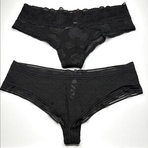PINK Victoria's Secret Black Lace Extra Low Rise Cheekster Panties
